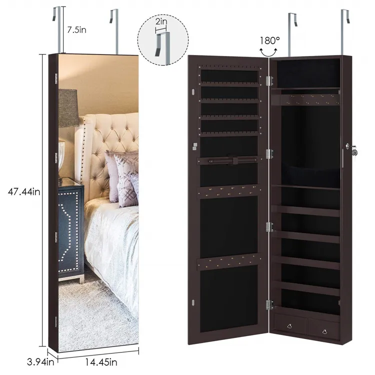 Lockable Standing Storage Jewelry Cabinet With Mirror