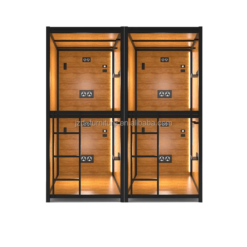 Manufacture Supply Five Star Hotel Beds Custom Color Metal Frame Wood Walls Sleeping Capsule With Storage Under Bed