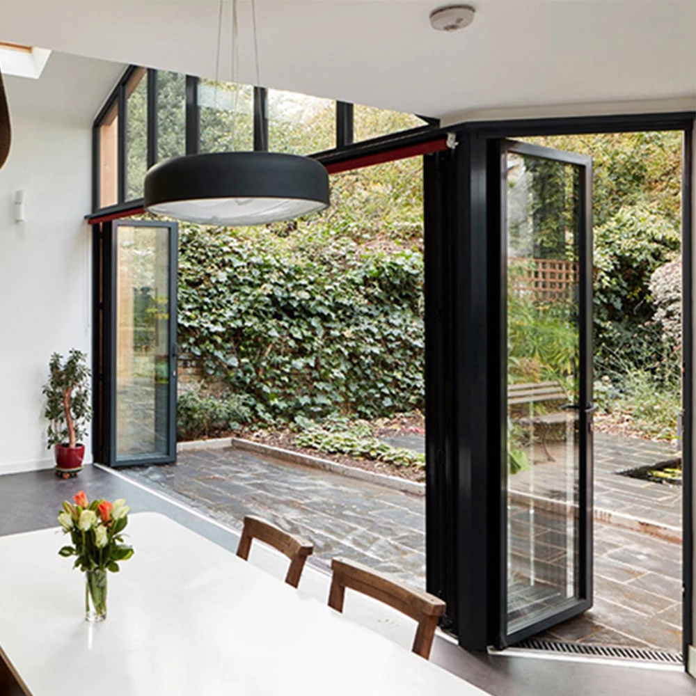 Accordion Double Glazed Aluminum Bifold Doors Black Exterior Glass Aluminum Folding Door For Balcony