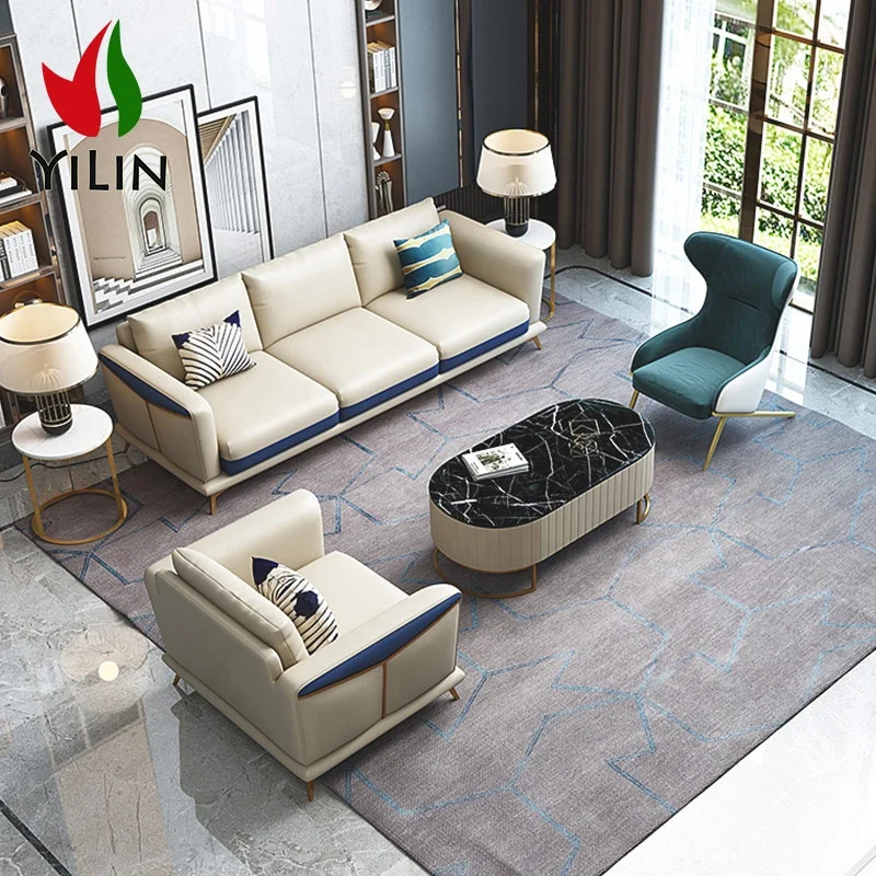 A22 китайский поставщик мебели кожаный секционный диван для гостиной Набор подушек современный дизайн длинный кремовый