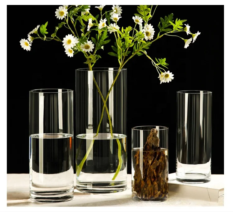 Various Sizes 10cm to 80cm Tall Transparent Clear Flower Glass Cylinder Vases for Home Decor Wedding