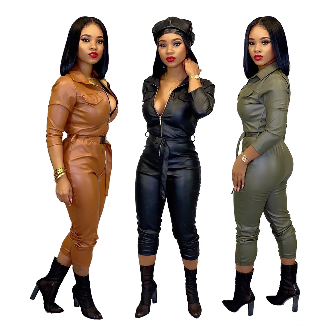 Leather jumpsuit MOQ 1PC jumpsuit leather New long pant jumpsuit
