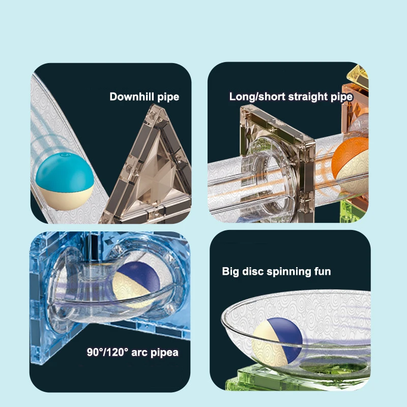 156PCS Diamond Sequin Light Magnetic Tiles Blocks Pipe Set Educational 3D Magnetic Puzzle Toy