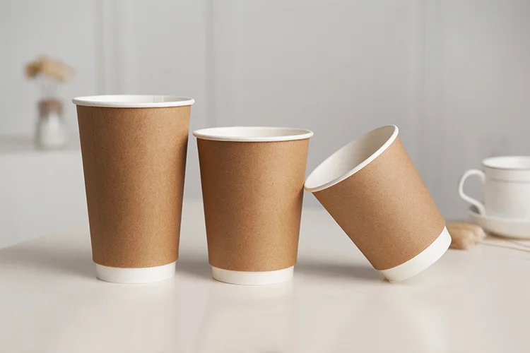 Промоакция, Высококачественная коричневая одноразовая бумажная чашка для кофе из крафт-бумаги с двойными стенками