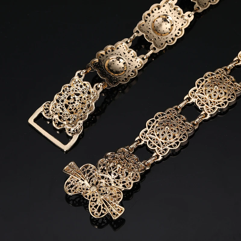 Женские Роскошные позолоченные Свадебные поясные ремни, Винтажные Ювелирные Изделия Из Дубая, Золотой металлический пояс для дам