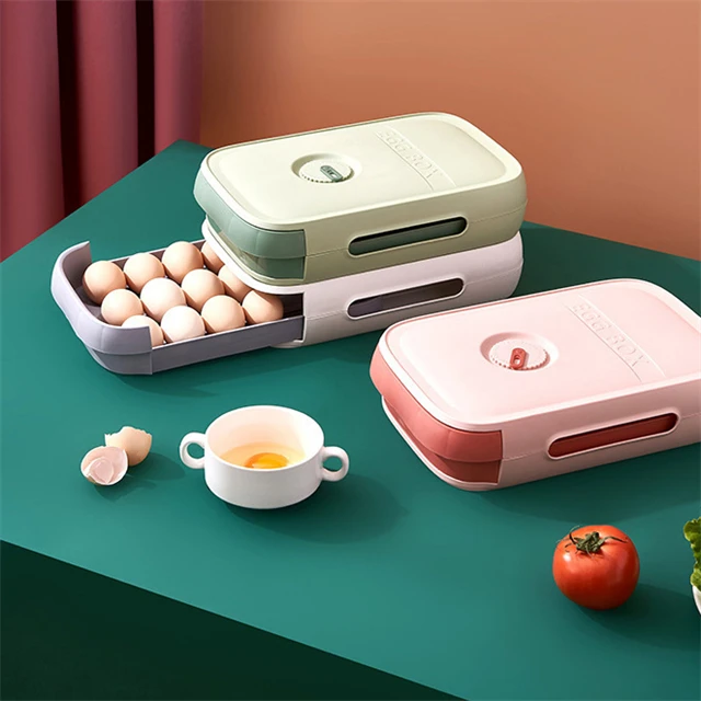 Eggs Holder for Refrigerator Automatic Rolling Antislip Organizer with Lid Egg Storage Container Shelf Kitchen  Egg Tray