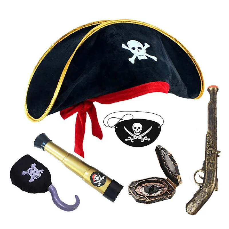 Wholesale Captain Party Accessories Funny  Pirate Hat Set for Children Kids Caribbean Fancy Dress Gorro Pirata with Eye Patch