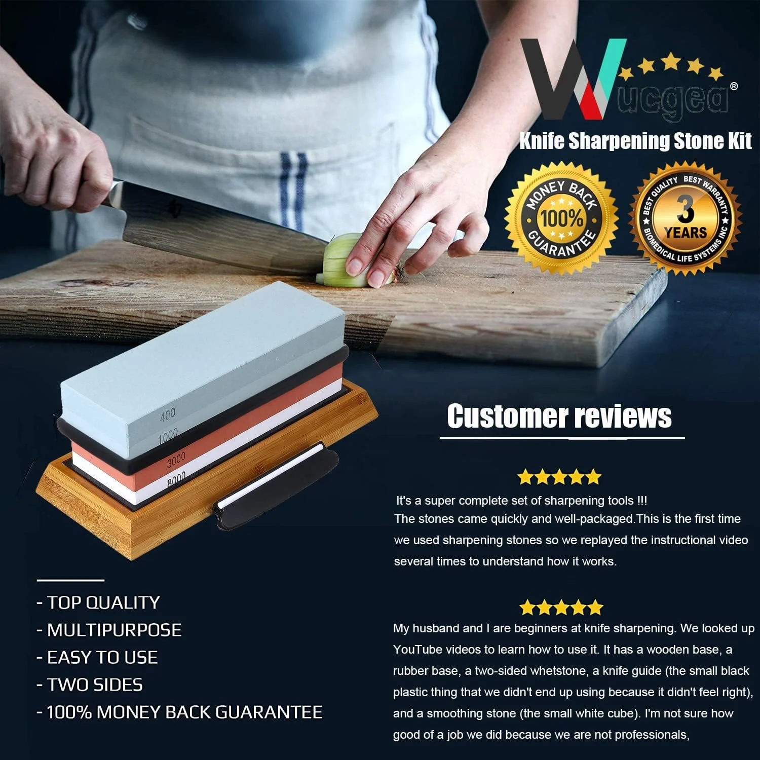 TOALLWIN 400/1000/3000/8000 kitchen knife sharpener knife sharpening stone kit whetstone knife sharpener set with bamboo base