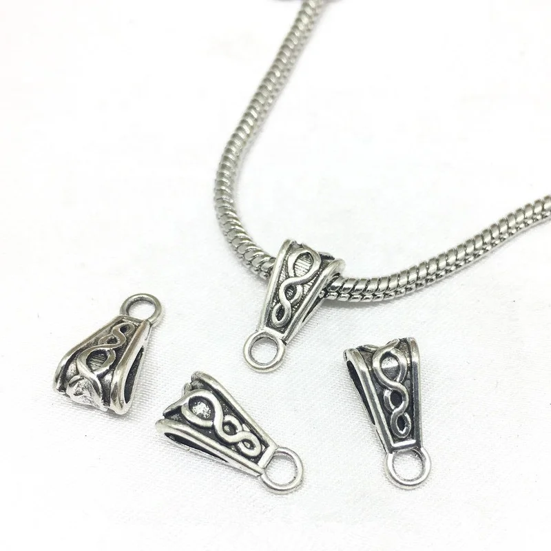 Vintage silver Pendant Charm Clip Clasp Bail Beads Hanging Connector For Necklace Making For Jewelry Making