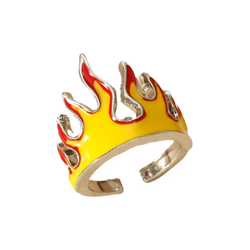 Retro Flame Opening Rings for Women Metal Charms Vintage Punk Friendship Rings Jewelry Aesthetics Gifts 90s Party New