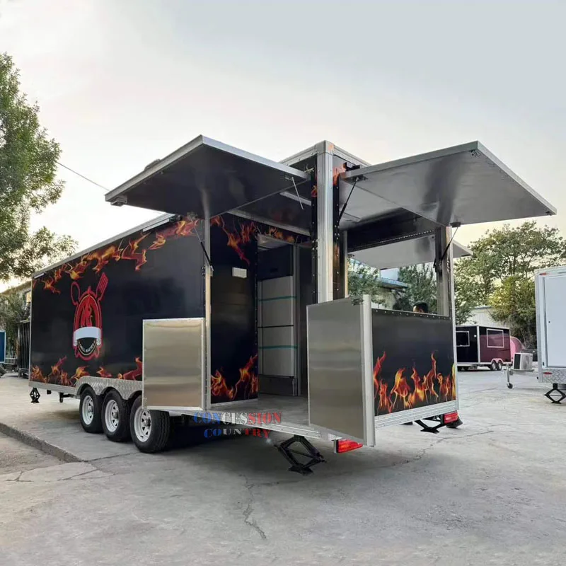 fully equipped china large food trucks trailer with porch barbecue food trailer for sale USA standard food trailer