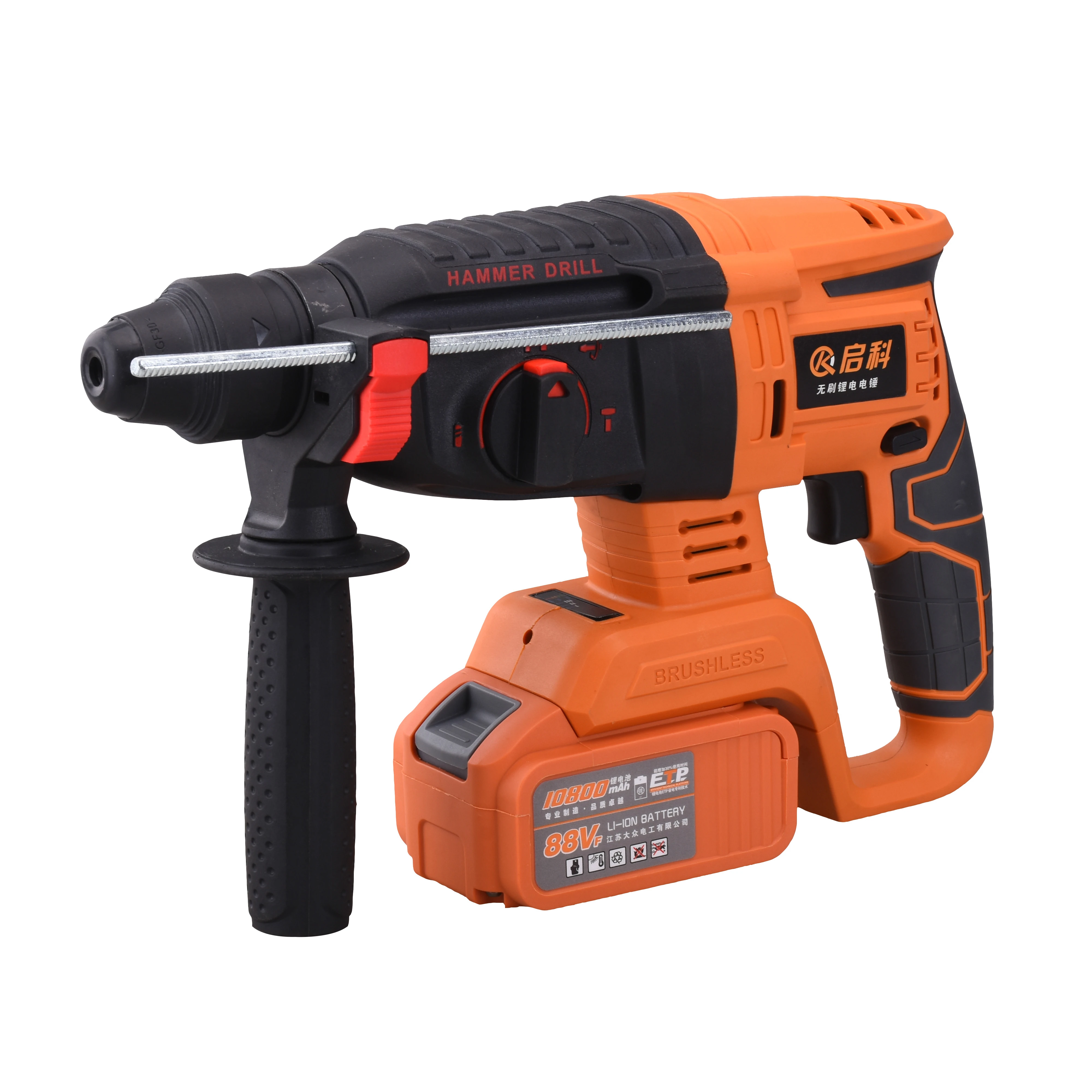 Rechargeable brushless cordless electric rotary hammer drill with two lithium battery