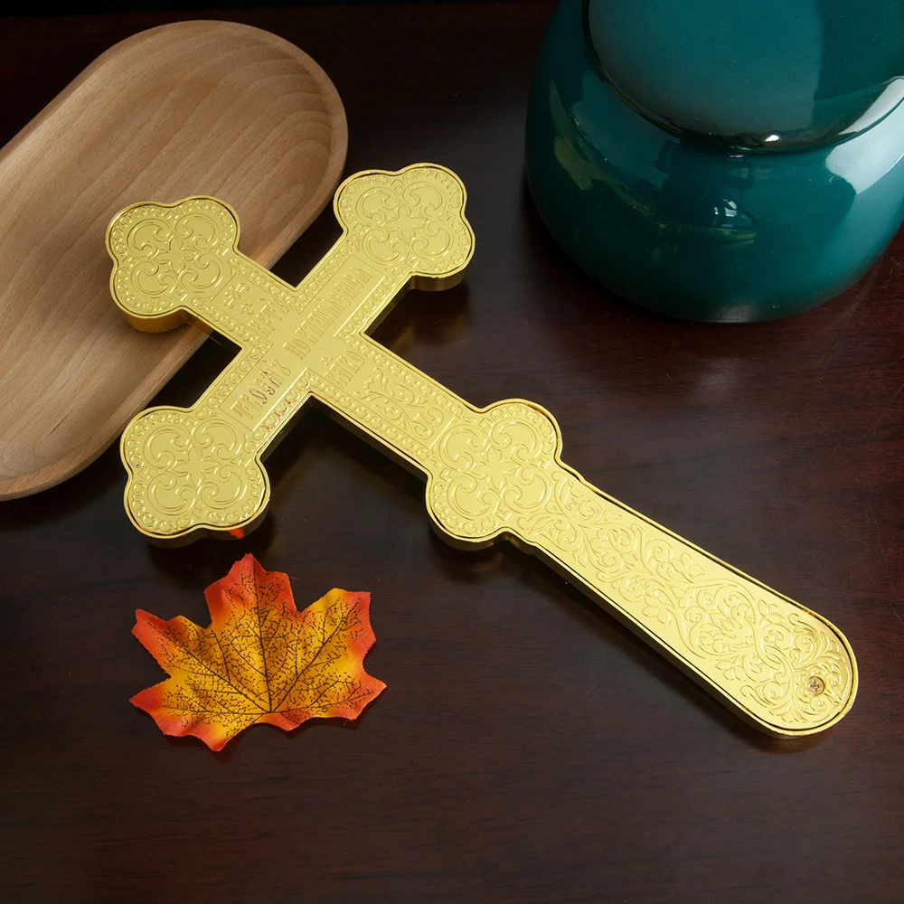 New Design Orthodox Cross Gold Plated Jesus Icon Crucifix Colored Flower Enamel Decor Bishop Handheld Cross Religion Gift