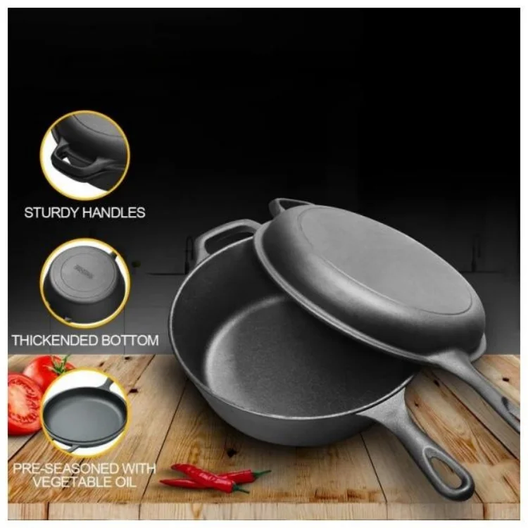 2023 Hot Sale Cast Iron Outdoor Cookware Cooking Pot Dutch Oven Combo Cooker Cast Iron Frying Pan With Long Handle