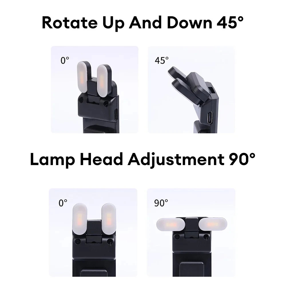 USB Rechargeable Mini Book Light Portable LED Reading Lamp Adjustable Brightness Flexible Clip Design Night Reading Living Room