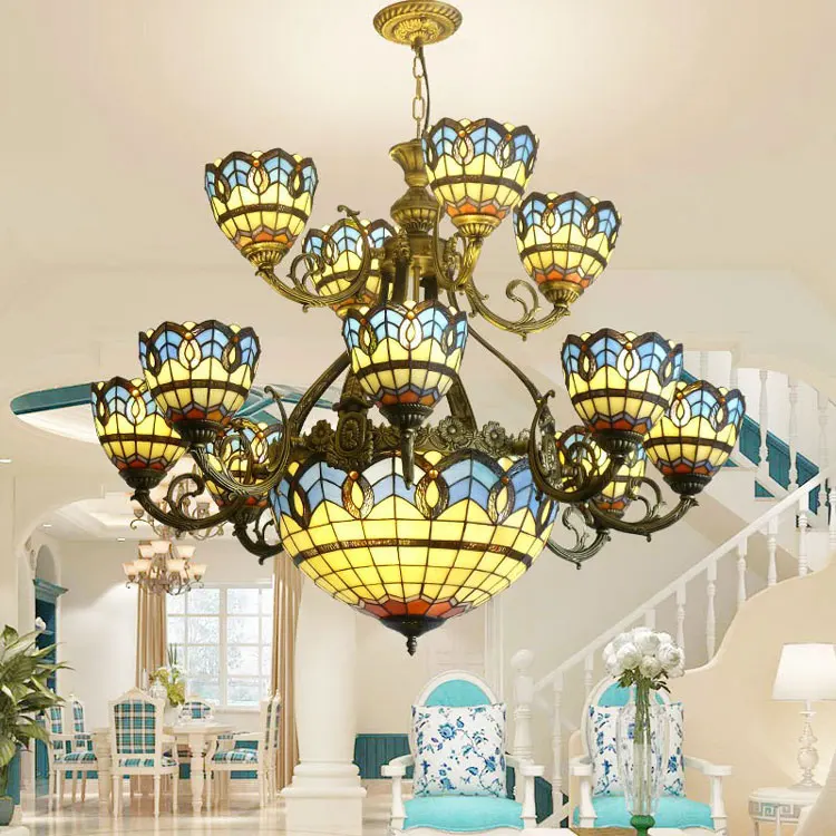 Tiffany Style Pendant Stained Glass Home Villa hotel Chandelier Handcrafted Art Lights Lamp