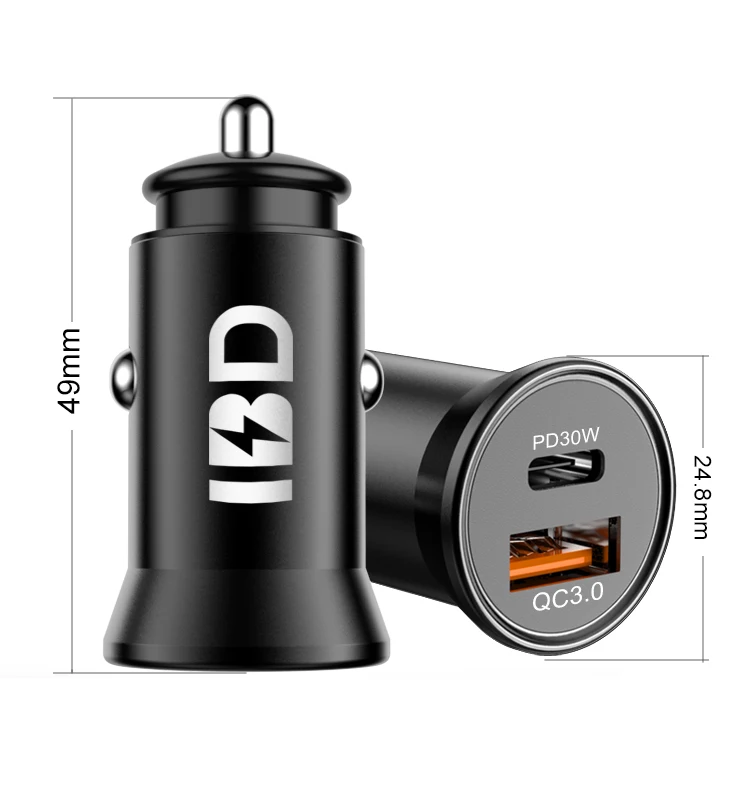  Высококачественная Популярная продукция IBD с двумя портами 2021 USB Type-C 2 PD3.0 PPS 30 Вт портативное автомобильное мини-зарядное устройство для iPhone