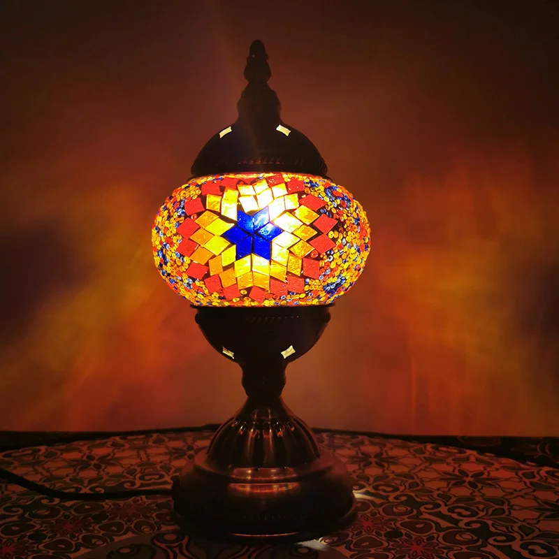 Turkish Mosaic table lamp  Turkish brass living room color glass luxury table lamp