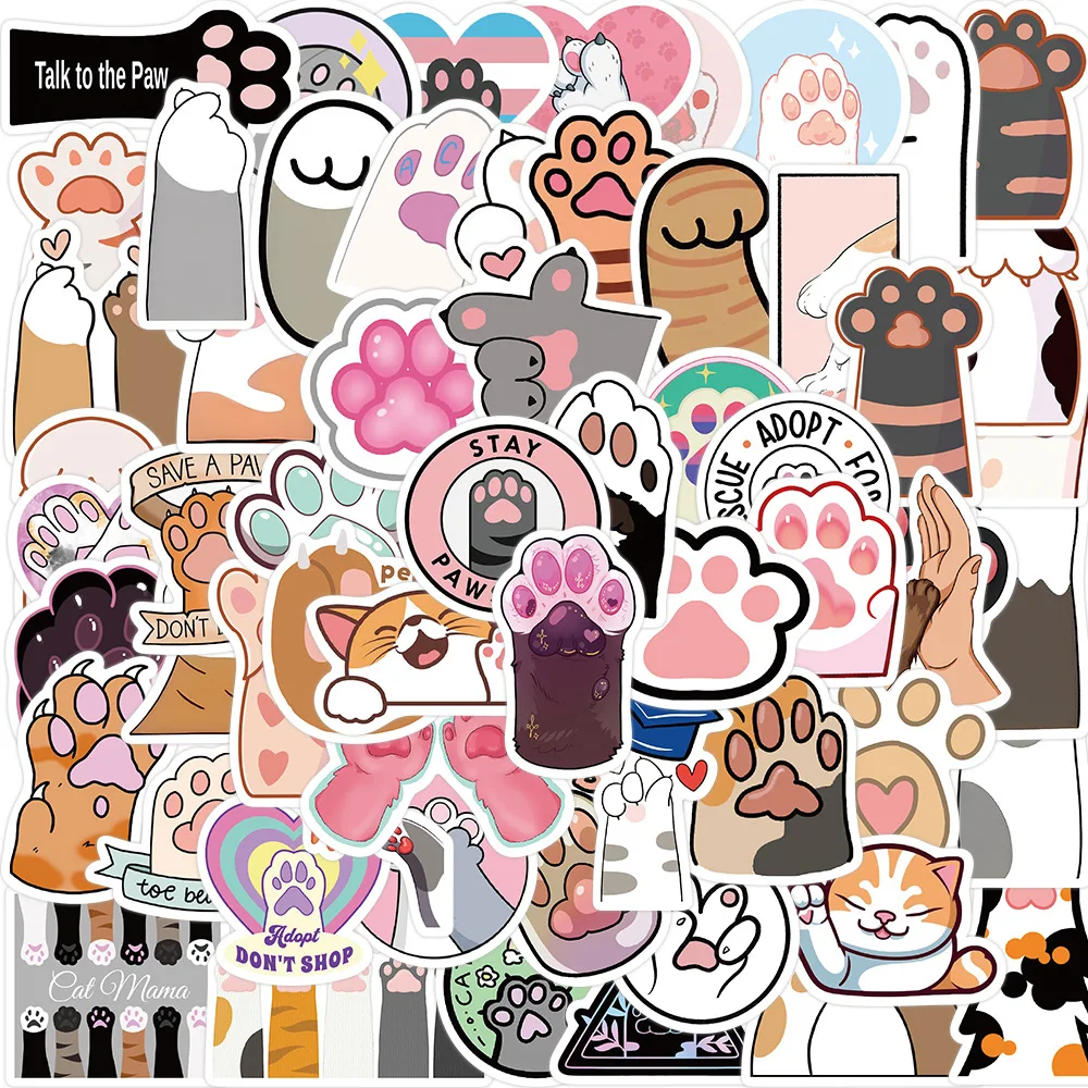 61Pcs Cute Cats Paw Kitty Graffiti Stickers For Girl Notebook Wall Laptop Vinyl Pet Cat Funny Decor Sticker