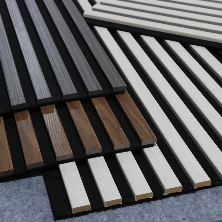 Environmental Wooden Veneer 3d Pet Mdf Composite panel Wall slatted soundproof Board Wooden Acoustic Slat Panel
