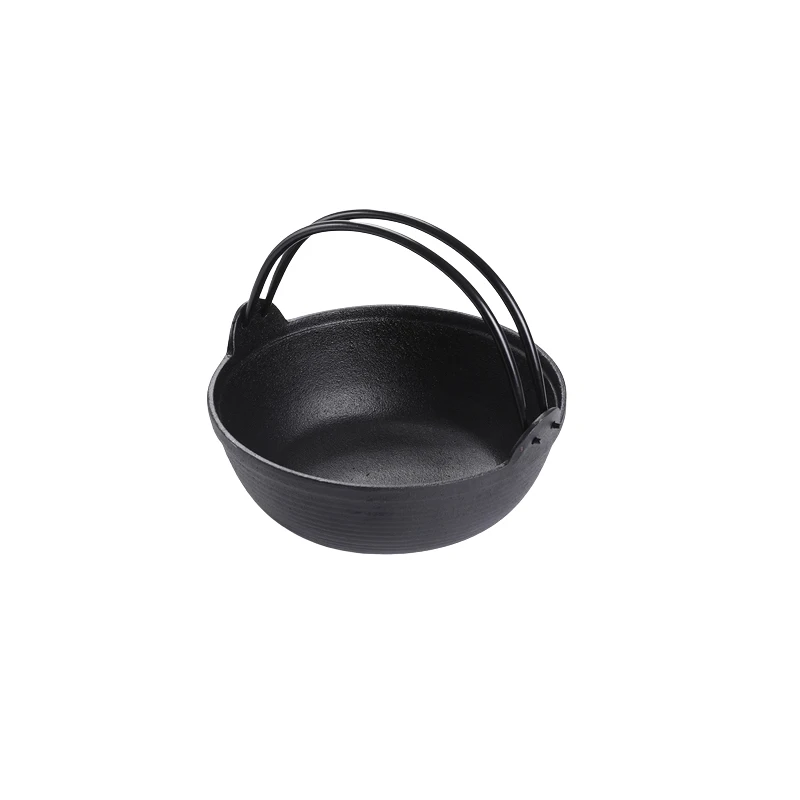 Japanese Style Cast Iron Sukiyaki Tetsu Nabe Pot w/ Wooden Lid Camping Cooking Pot For Gas STove Hot Pot Cooking