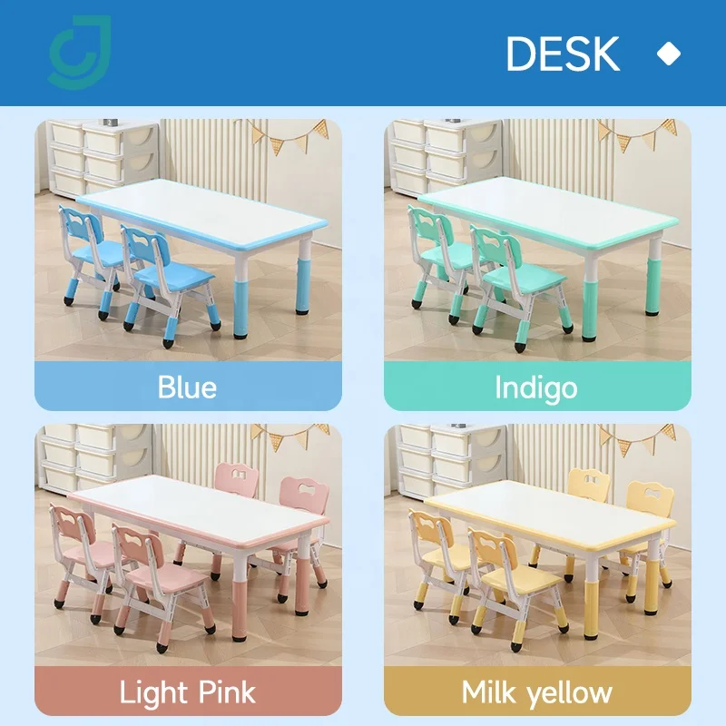 PP Material Kids Table and 4 Chairs Set Height Adjustable Desk Painting Desktop Toddler Furniture As Study Desk Dining Table
