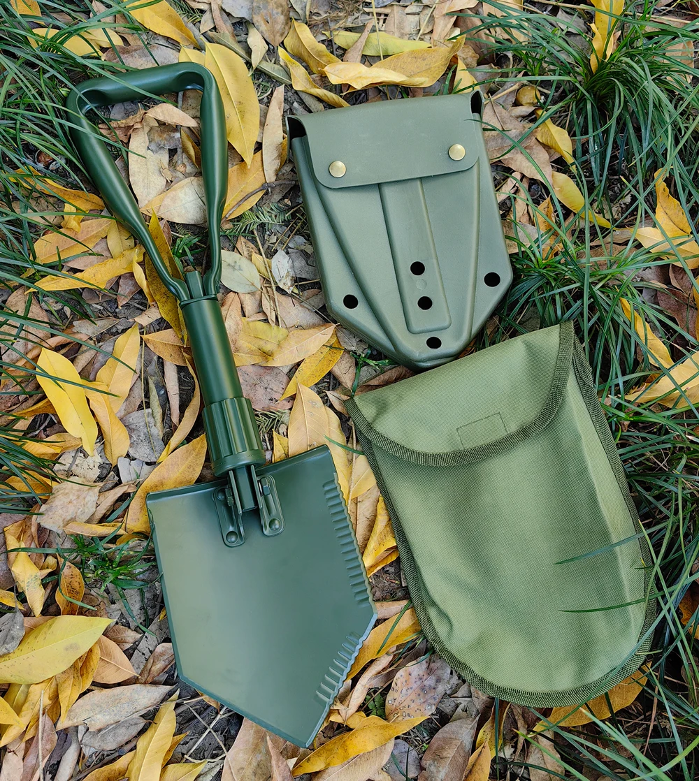 Tri-Fold Survival Shovel, Camping, Gardening, Beach Shovel  Heavy Duty Carbon Steel Entrenching Tool Folding Shovel