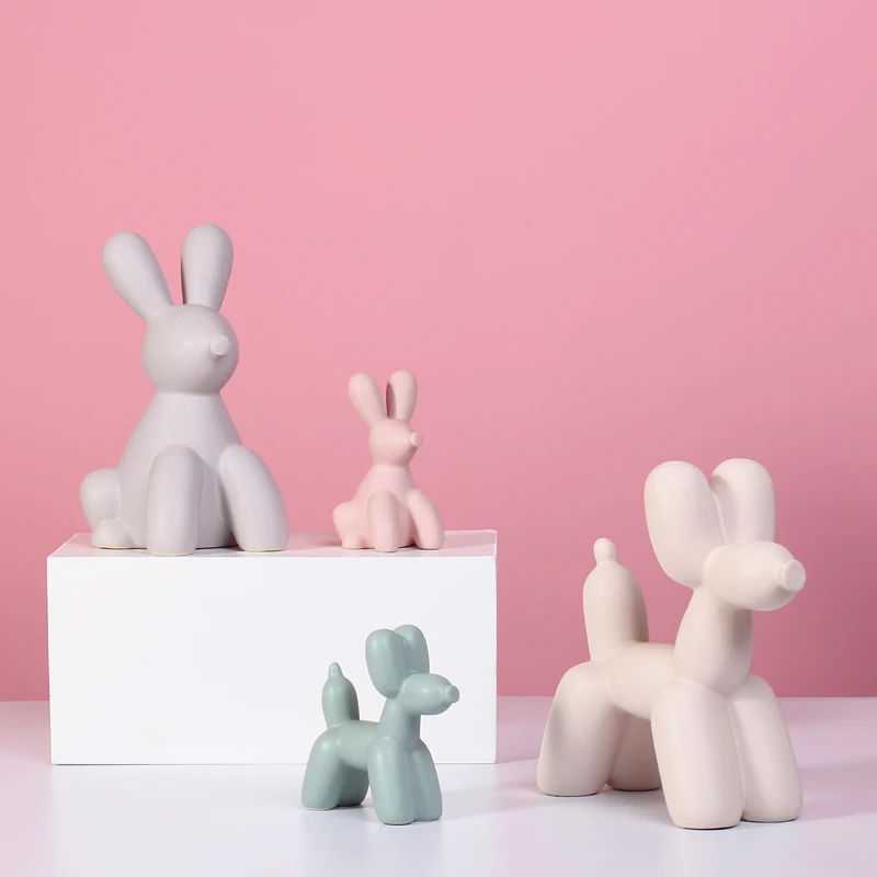 Factory nordic style decoration creative craft gift table decoration colorful art abstract ceramic balloon rabbit figurine