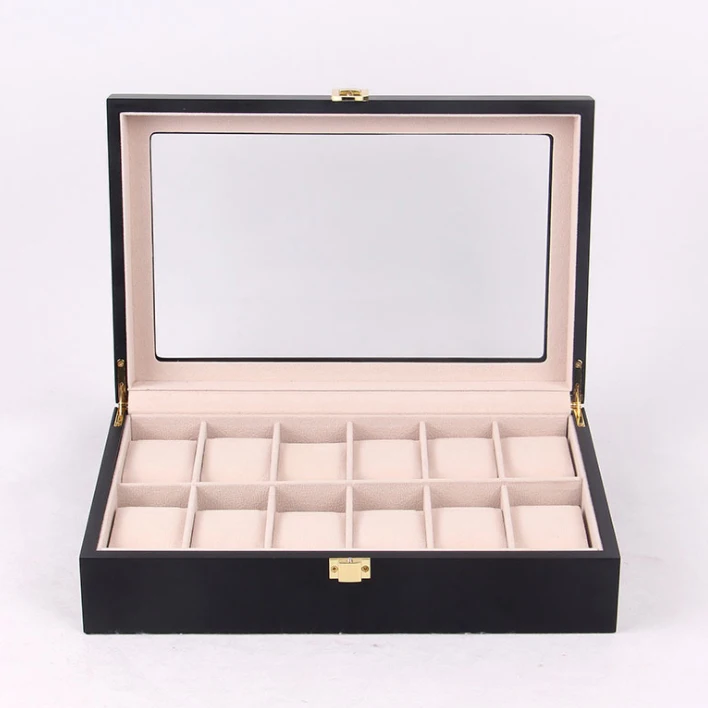 
Black element watch gift box 12 pillows container watch packing with top window 