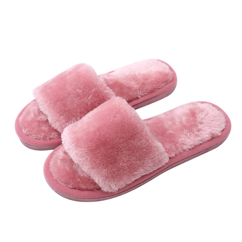 Women Winter Home Cotton Slippers Plush Soft Soled Warm Fluff Slides Lightweight Elderly Non-Slip Fur Slippers
