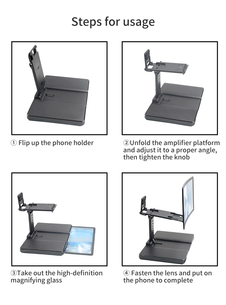 Portable 12inch Screen Magnifier Desktop Phone Stand Holder Foldable Mobile Phone 3D Video Amplifier