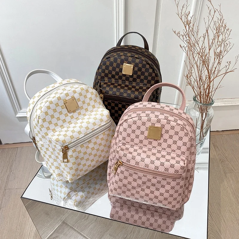 Fashion Women Backpack Simple School Book Bag for Teenager Student Shoulder Bag Travel for Girls PU Polyester Lady Backpacks NW