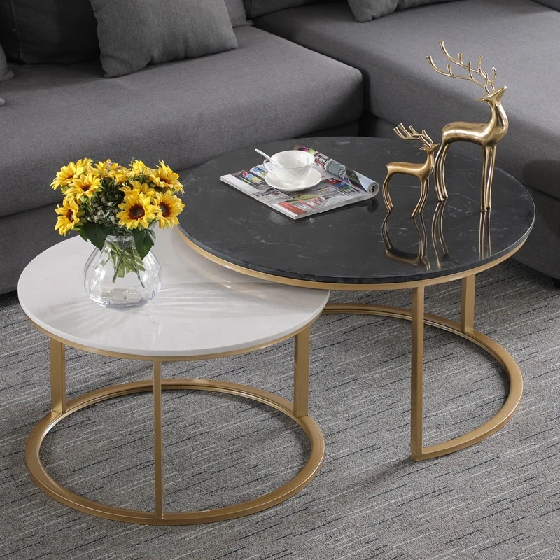 New Italian Low Sofa Mini Side Nesting coffee table Tempered Glass Mirror Coffee Table Set Stone top coffee table