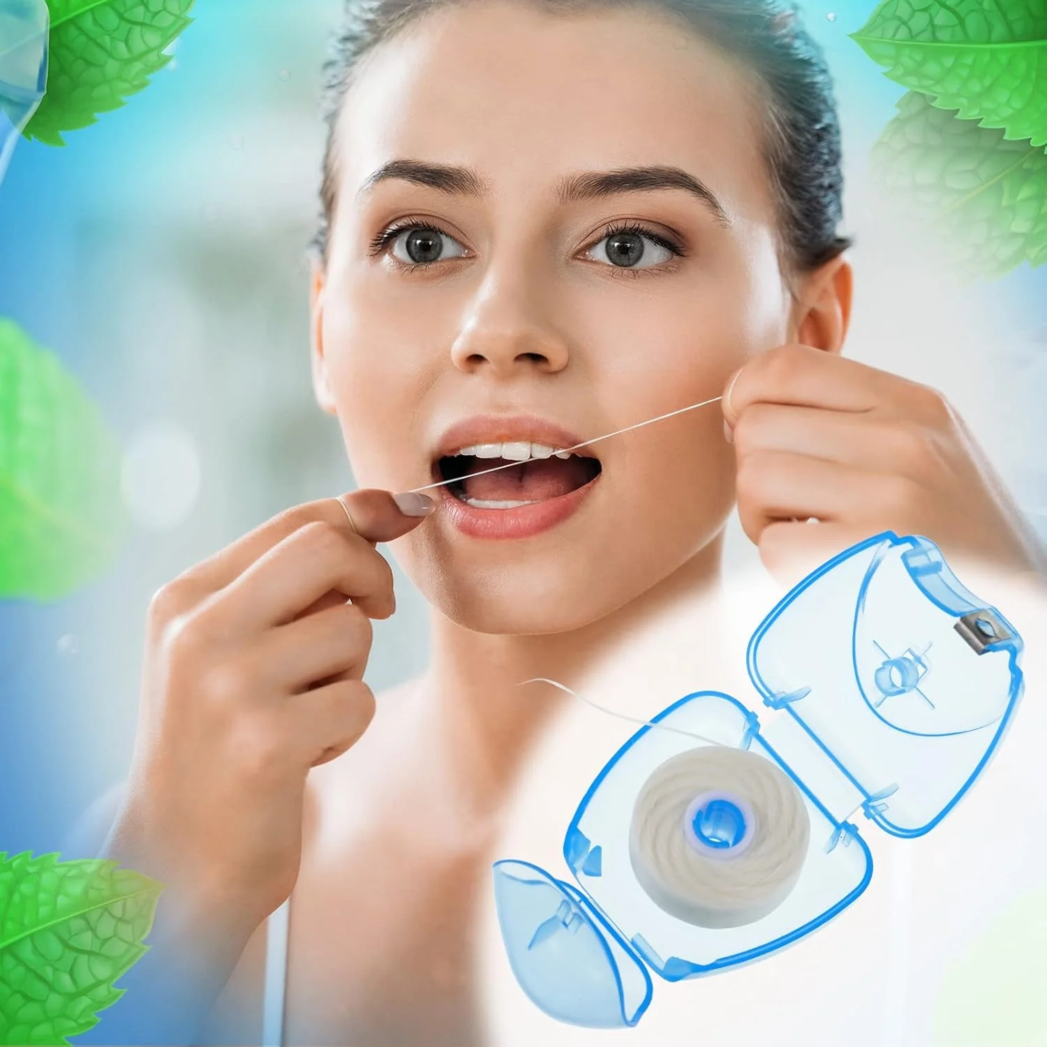 Teeth Cleaning Charcoal Infused Dental Floss Roll 50m Mint Flavored Dental Thread Box Type Expandable Dental Floss