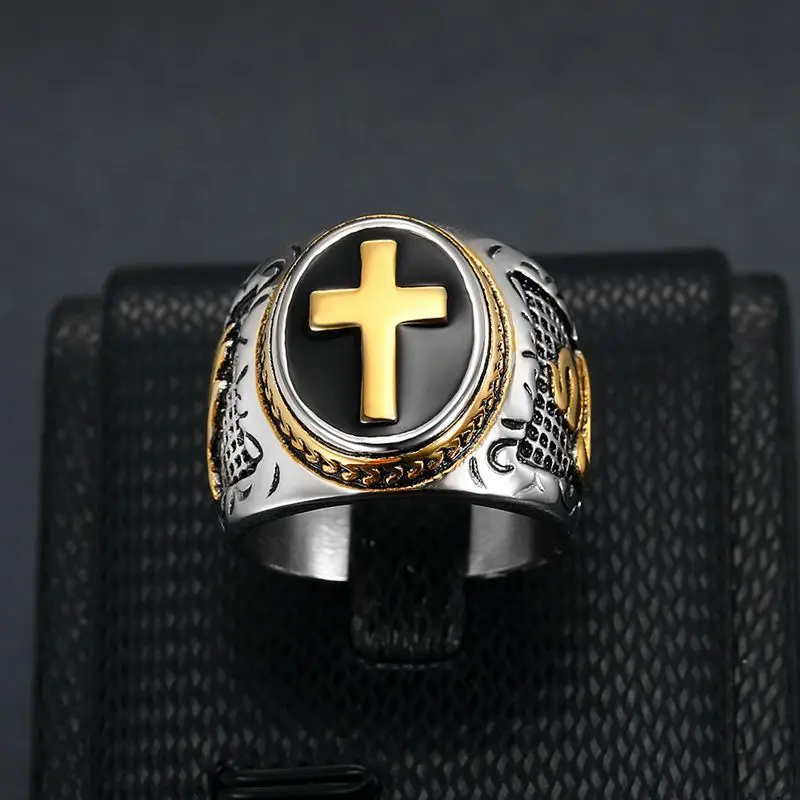 Stainless Steel Vintage Unisex Mens Catholic Religious Christian Prayer Holy Cross Ring