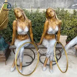 Finelai custom sexy sitting woman bronze statue life size lady figure sculpture statue for sale