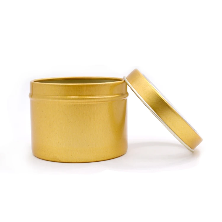 Food grade 100ml airtight metal tea container Gold color screw top round tea tin can with PVC window aluminum jar
