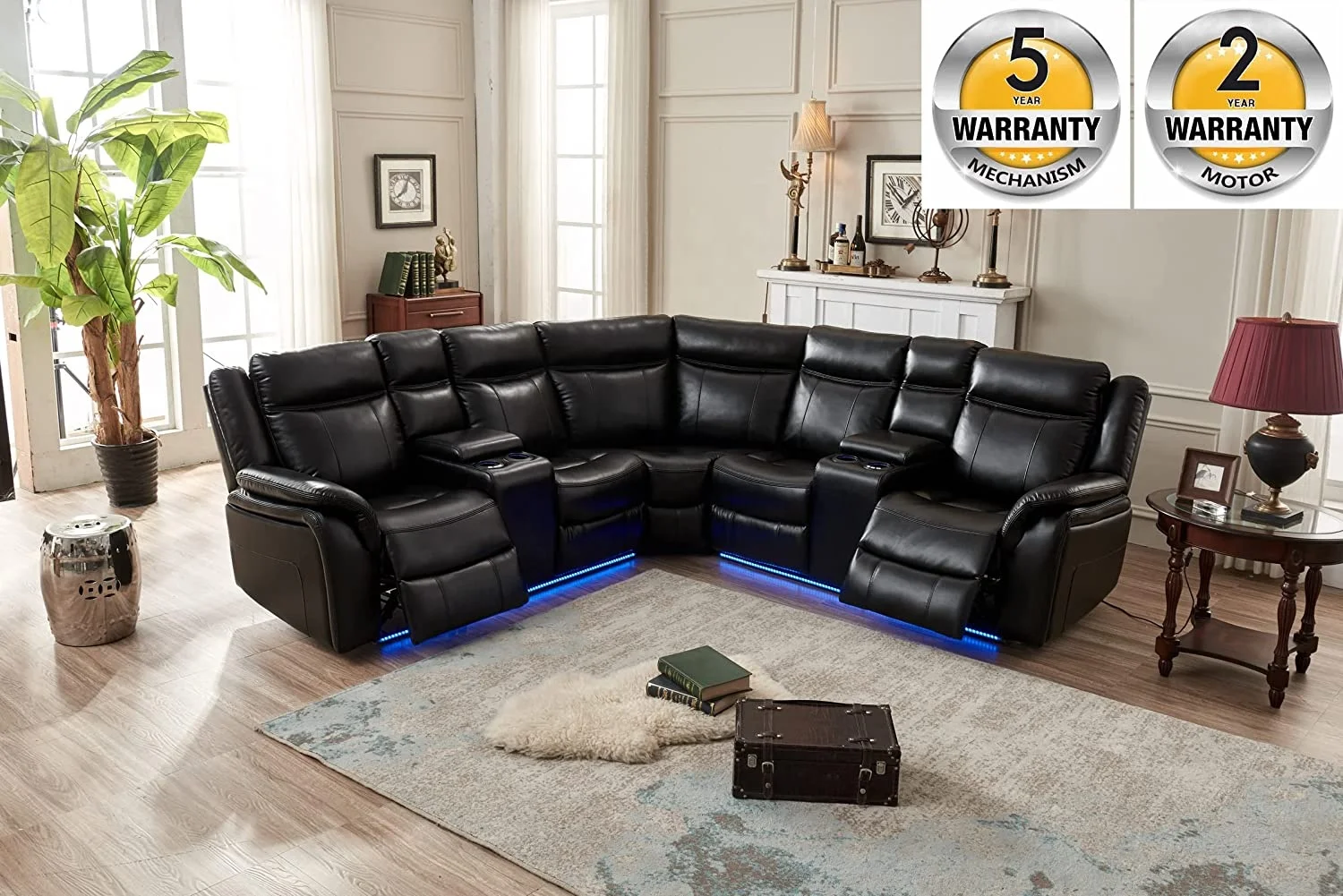 JKY Furniture Living Room Genuine Leather Manual Sectional Corner Motion Recliner Sofa Set With Massage Function And Cup Holder