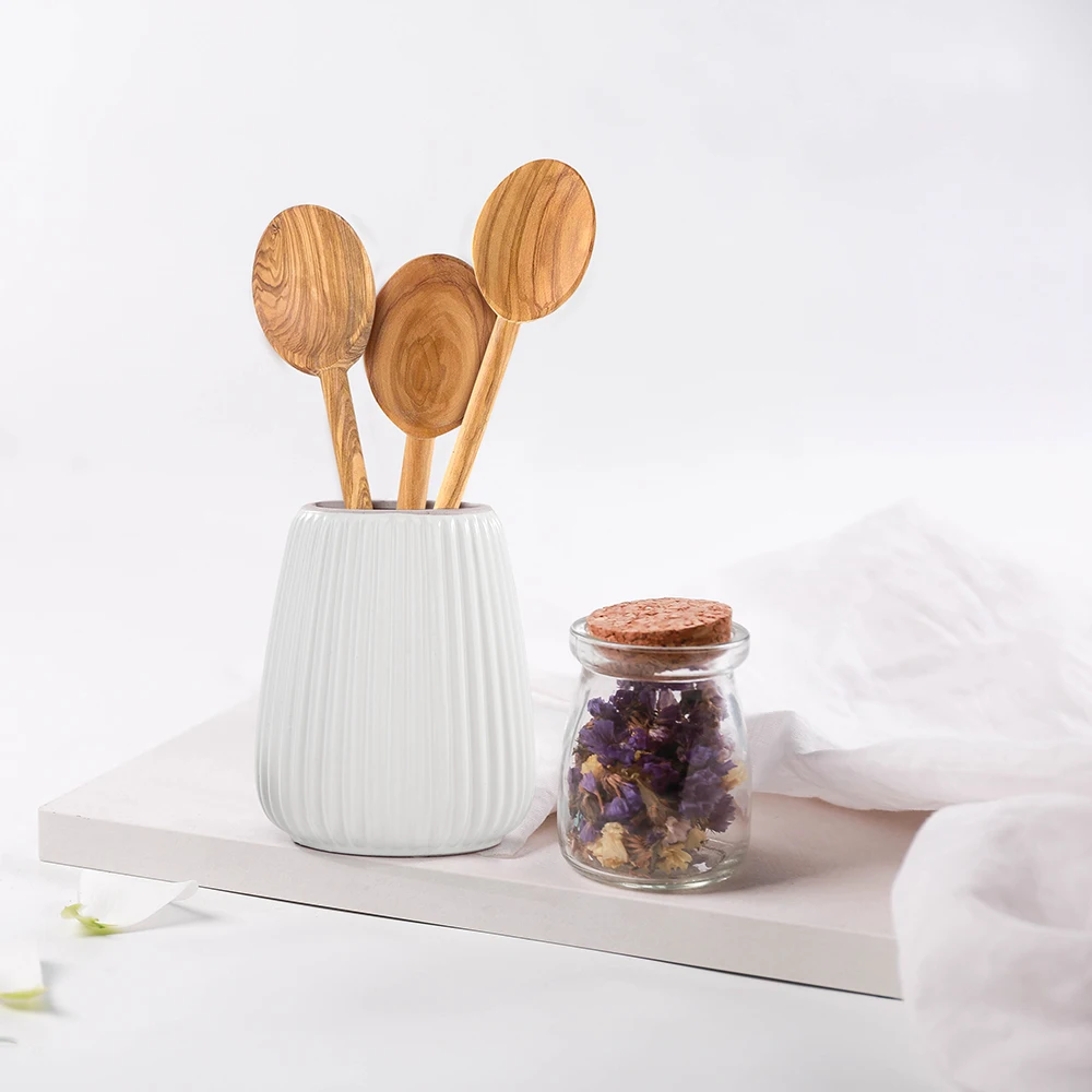 Coffee Tea Milkshake Kitchen Stirring Stirrer Mixing Honey Spoon Chef Tasting Spoons 100% Natural Olive Wood Long Handle Spoons