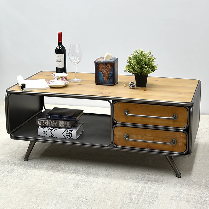 INNOVAHOME Chinese living room shabby chic industrial design antique rustic metal solid wood TV stand cabinet