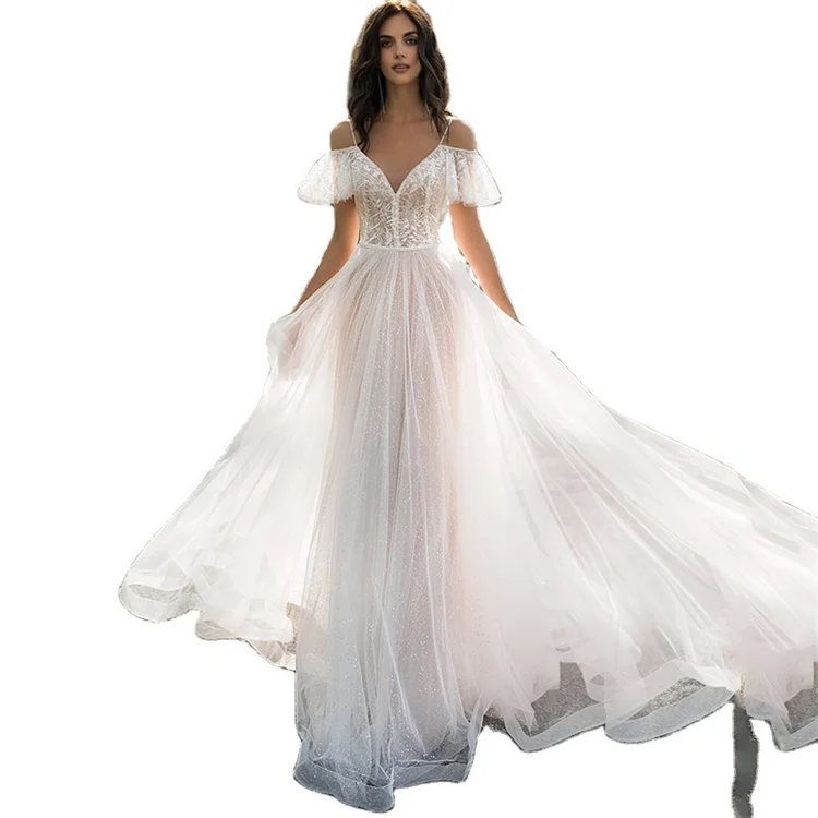 2021 New Large Size Knot Wedding Dress Slim Slimming Shoulders Fat Lace Flower One-Shoulder Female