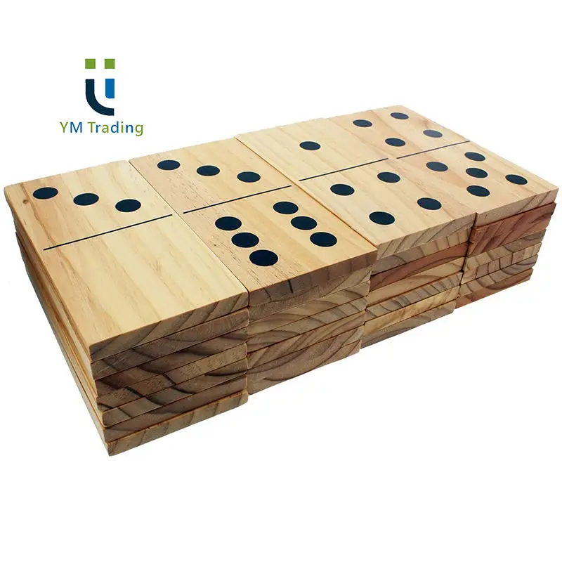 Giant Wooden Dominoes Train Toys 28 Piece Set with Bag Jumbo Natural Wood Colored Numbers Kids Adults Outdoor Games