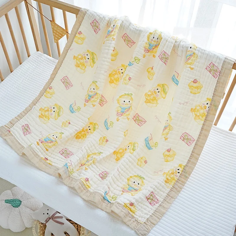 Newborns 6-Layer Pure Cotton Wide Edge Baby Bath Towel Baby Sleeping Blanket