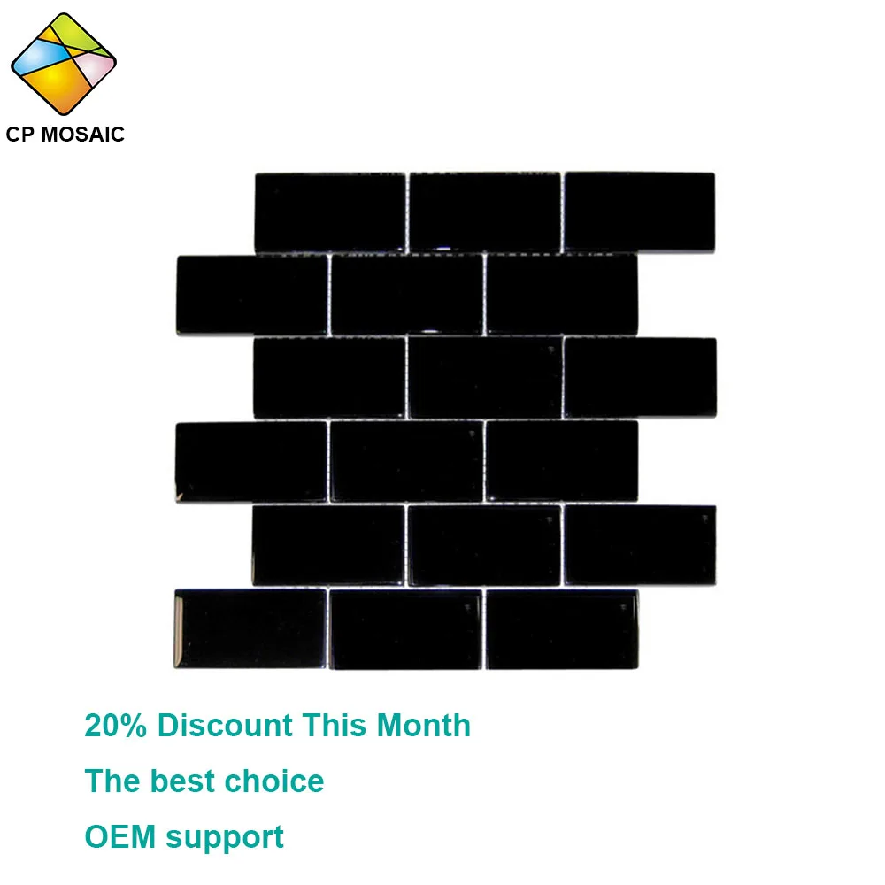 CP MOSAIC factory outlet pure black color glass mosaic tile for backsplash wall decoration