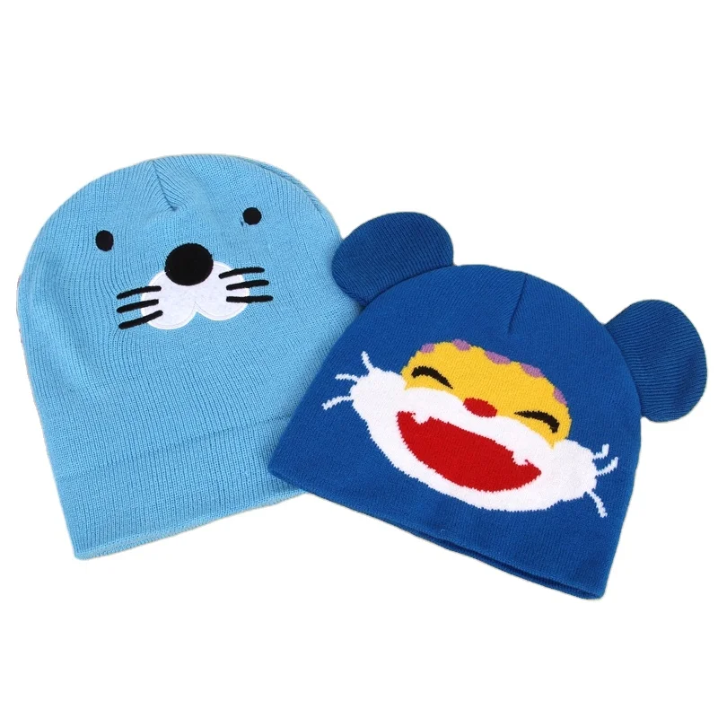 Детская теплая шапка с мультяшным животным