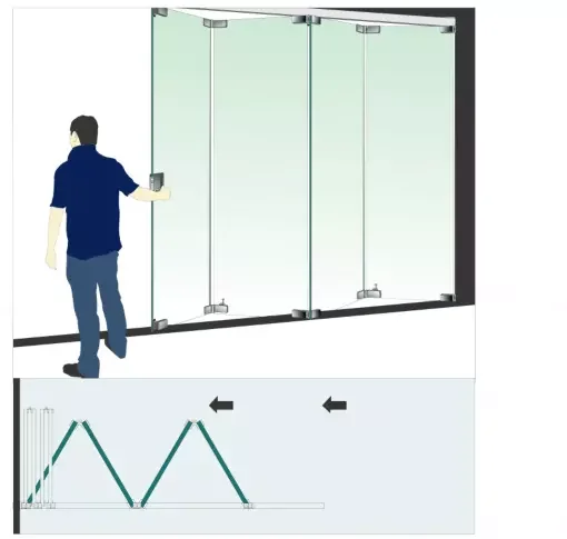Stainless steel hardware sliding folding frameless glazing systems tempered glass interior bifold door