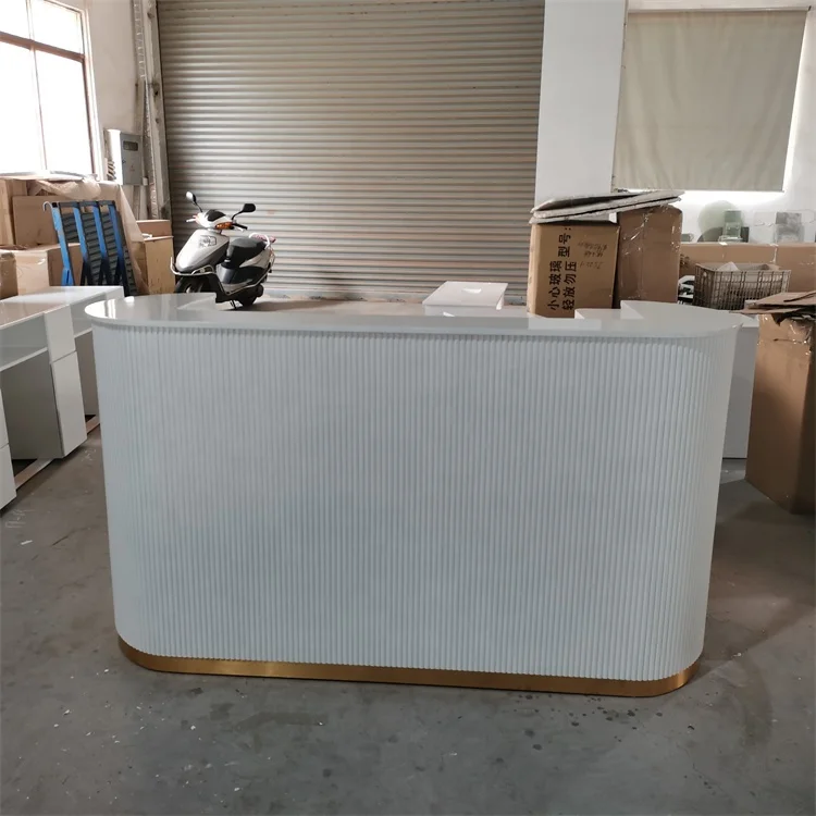 Siman Commercial Modern Barber Furniture Factory Direct Luxury White Counter Front Desk Reception Table For Beauty Nail Salon