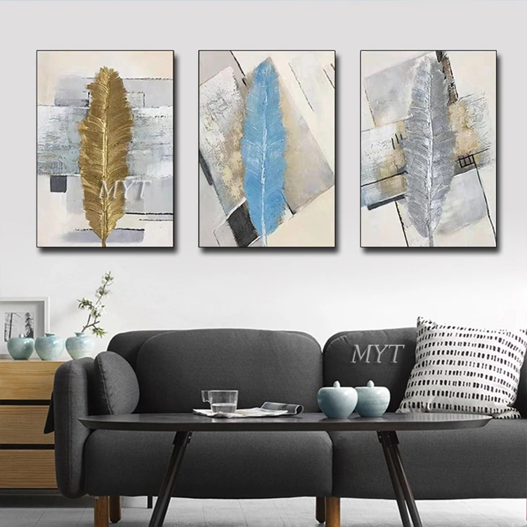 Modern Abstract Art Oil Painting 3 Panel Canvas Feather Paintings Picture Wall Decor
