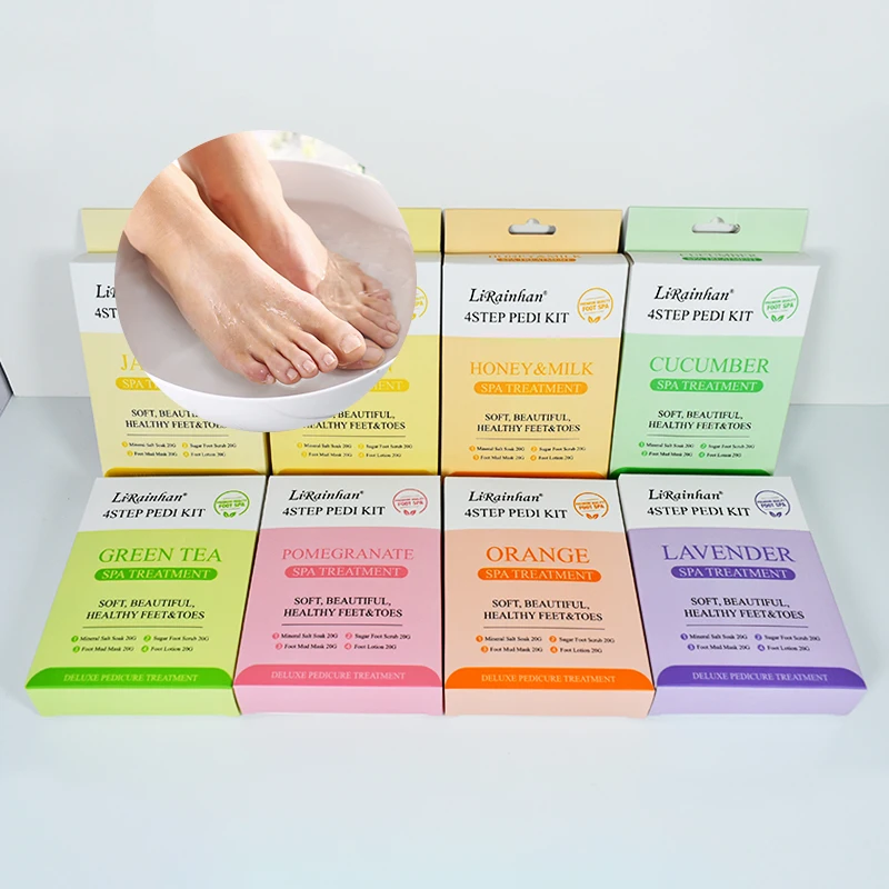 New product 4 step foot care sets for foot soak sugar scrub mask cream