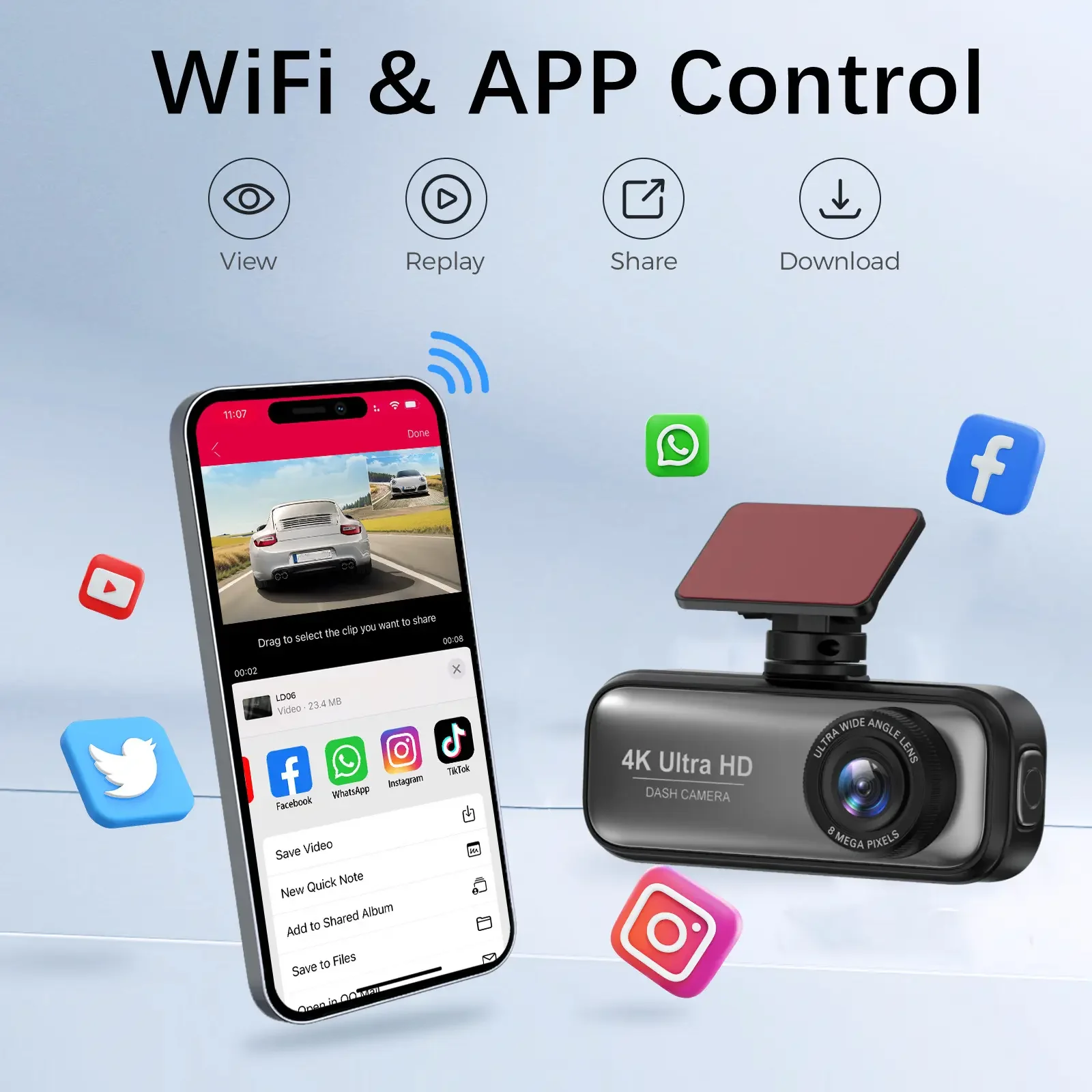 HD Front And Rear 4K+1080P Dual Channels CAR Dash Camera WIFI GPS Car Black Box DVR